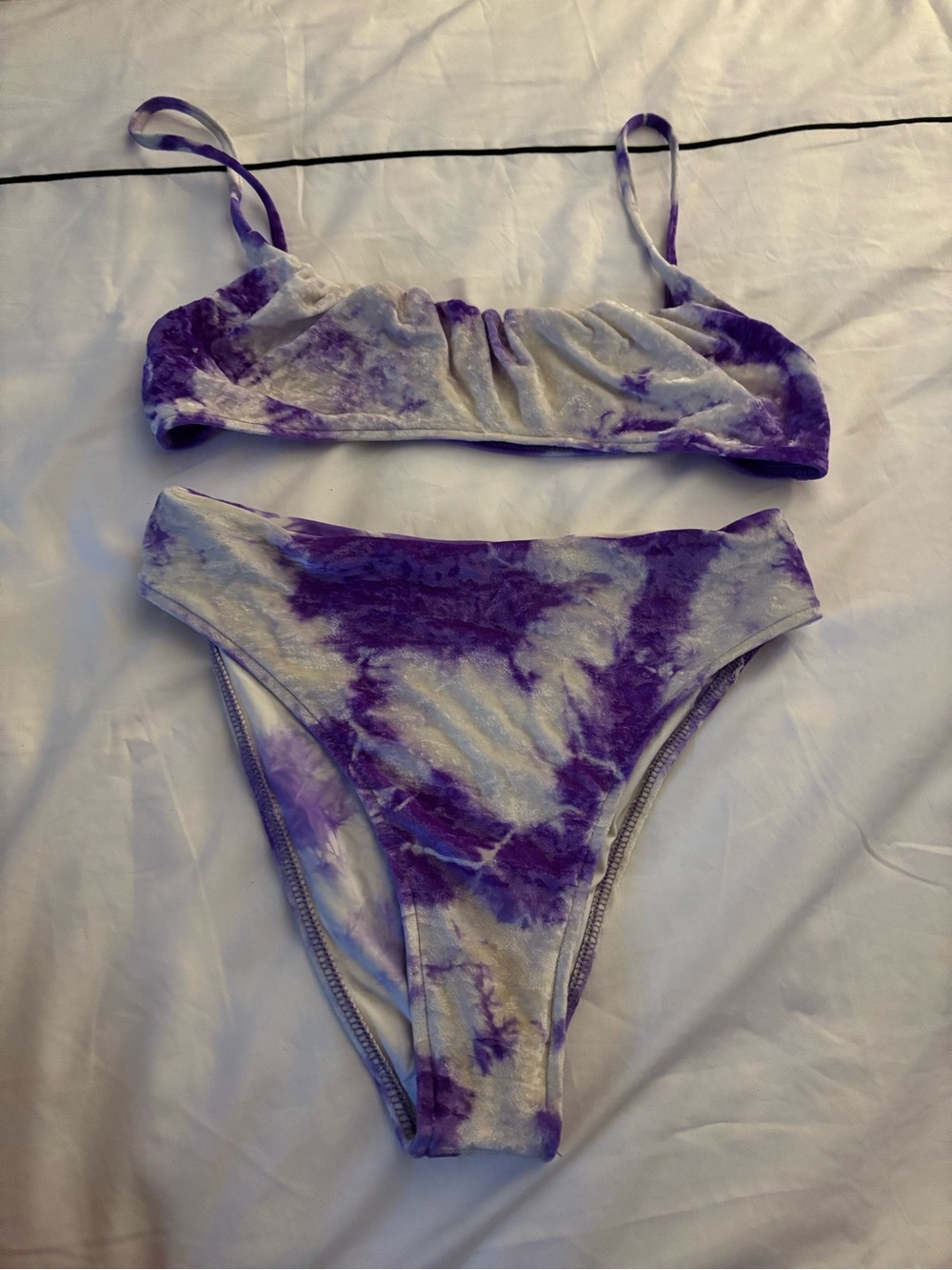 Frankie's Bikinis Purple and White Tie-Dye Velvet Bikini